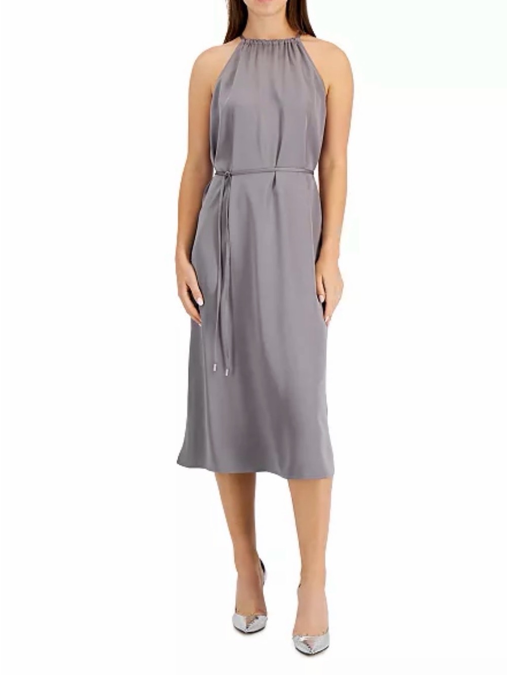INC International Concepts Sleeveless Halter Midi Dress in Gray